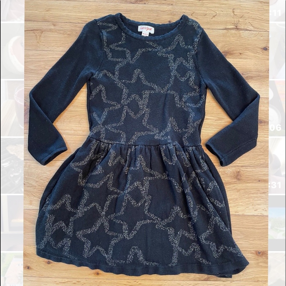 Cat & Jack Girls Black Sweater Dress Gold glitter star sweater dress